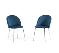 SIEDITI FUORI E DENTRO Set di 2 sedie poltroncine Sara imbottite in velluto o teddy per cucina o sala da pranzo con gambe in metallo (Velluto Blu, Gambe Argento)