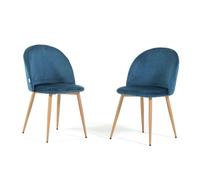 SIEDITI FUORI E DENTRO Set di 2 sedie poltroncine Sara imbottite in velluto o teddy per cucina o sala da pranzo con gambe in metallo (Gambe Effetto Legno, Velluto Blu)