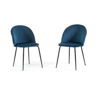 SIEDITI FUORI E DENTRO Set di 2 sedie poltroncine Sara imbottite in velluto o teddy per cucina o sala da pranzo con gambe in metallo (Velluto Blu, Gambe Grigio Scuro)