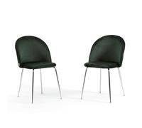 SIEDITI FUORI E DENTRO Set di 2 sedie poltroncine Sara imbottite in velluto o teddy per cucina o sala da pranzo con gambe in metallo (Velluto Verde Scuro, Gambe Argento)