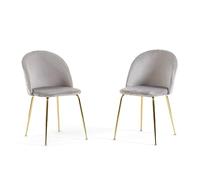 SIEDITI FUORI E DENTRO Set di 2 sedie poltroncine Sara imbottite in velluto o teddy per cucina o sala da pranzo con gambe in metallo (Velluto Grigio Chiaro, Gambe Oro)