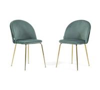 SIEDITI FUORI E DENTRO Set di 2 sedie poltroncine Sara imbottite in velluto per cucina o sala da pranzo con gambe in metallo (Gambe Oro, Velluto Folia Verde Giada)