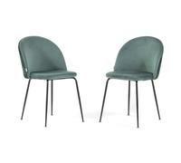 SIEDITI FUORI E DENTRO Set di 2 sedie poltroncine Sara imbottite in velluto per cucina o sala da pranzo con gambe in metallo (Gambe Grigio Scuro, Velluto Folia Verde Giada)