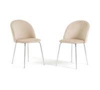 SIEDITI FUORI E DENTRO Set di 2 sedie poltroncine Sara imbottite in velluto per cucina o sala da pranzo con gambe in metallo (Gambe Argento, Velluto Crema)