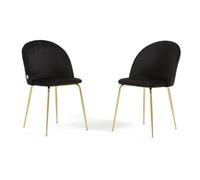 SIEDITI FUORI E DENTRO Set di 2 sedie poltroncine Sara imbottite in velluto per cucina o sala da pranzo con gambe in metallo (Velluto Nero, Gambe Oro)