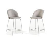 SIEDITI FUORI E DENTRO Set di 2 sgabelli Sara XL imbottiti in velluto per cucina/bancone/sala da pranzo con gambe in metallo h.65cm (Velluto Grigio Chiaro, Gambe Argento)