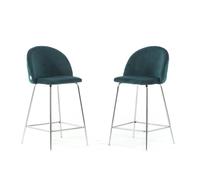 SIEDITI FUORI E DENTRO Set di 2 sgabelli Sara XL imbottiti in velluto per cucina/bancone/sala da pranzo con gambe in metallo h.65cm (Velluto Ottanio, Gambe Argento)