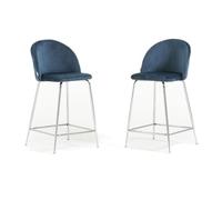 SIEDITI FUORI E DENTRO Set di 2 sgabelli Sara XL imbottiti in velluto per cucina/bancone/sala da pranzo con gambe in metallo h.65cm (Velluto Blu, Gambe Argento)
