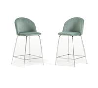 SIEDITI FUORI E DENTRO Set di 2 sgabelli Sara XL imbottiti in velluto per cucina/bancone/sala da pranzo con gambe in metallo h.65cm (Velluto Verde Giada, Gambe Argento)