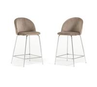 SIEDITI FUORI E DENTRO Set di 2 sgabelli Sara XL imbottiti in velluto per cucina/bancone/sala da pranzo con gambe in metallo h.65cm (Velluto Tortora, Gambe Argento)