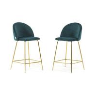 SIEDITI FUORI E DENTRO Set di 2 sgabelli Sara XL imbottiti in velluto per cucina/bancone/sala da pranzo con gambe in metallo h.65cm (Velluto Ottanio, Gambe Oro)