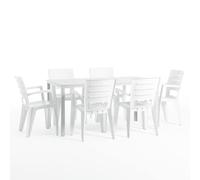 SIEDITI FUORI E DENTRO Set tavolo Thomas + 6 Sedie Anita (tavolo con struttura in ferro e sedie in resina) (Tavolo + sedie bianchi)