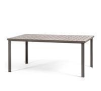 SIEDITI FUORI E DENTRO Tavolo rettangolare da esterno 180x90 cm, tavolo da giardino in acciaio verniciato e doghe in polietilene effetto legno (Tortora)