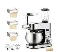 SIEEOUR Planetaria Con Gancio Per Impasto, 5,2 Litri Acciaio Inossidabile Cucina Miscelatore Con Display Digitale,Acciaio Inossidabile, Include Frusta E Frustatore Per Pane, Torta, Pasticceria