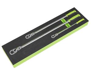 Siegen by Sealey S01333 - Set di chiavi a cricchetto extra lunghe con testa flessibile, 3 pezzi