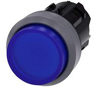 Siemens 3SU10310BB500AA0 Pulsante illuminato in plastica con anello frontale in metallo, IP66, IP67, grado di protezione IP69K, metallo opaco, 22 mm, blu