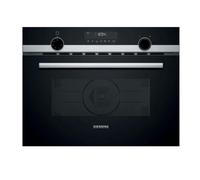 Siemens iQ500 CM585AGS1 Microonde da incasso ad aria calda 60 x 45 cm in | Riscaldamento rapido, potenza fino a 900 Watt, display LCD bianco con manovella girevole, idrolitico, sicurezza per bambini