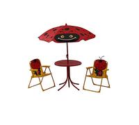 Siena Garden 672618 Set da tavola per Bambini Marie 2 X Sedia Pieghevole, 1 X Tavolo, 1 X Protezione per Struttura in Acciaio Giallo/Rosso con Coccinella Motiv, UPF 50 +
