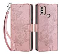 SIENIANLINE Cover per Motorola Moto E20 / E30 custodia portafoglio Oro Rosa | 3 scomparti carte, 1 tasca banconote, Chiusura magnetica, Supporto, Pelle PU flip cover per Moto E20 / E40