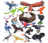 SIENON Set di 23 statuette per uccelli, giocattolo realistico per uccelli selvatici con nido, corvo, uccello kiwi, bouquet, arra, aquila dorata, giocattolo per bambini per torta di compleanno