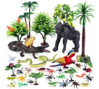 SIENON Set di 39 figure di animali della foresta pluviale modello Tress Kit foresta pluviale Diorama Progetto con Gorilla Pappagallo Coccodrillo Capybara Serpente Insetti Playset per Bambini