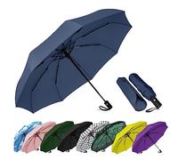 SIEPASA Ombrello compatto da viaggio, antivento, 8 costole, anti-UV, impermeabile, pieghevole, con rivestimento in telfon, un pulsante per apertura e chiusura automatica (blu navy)