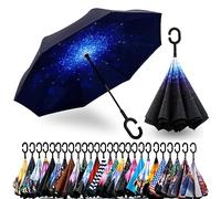 SIEPASA Spar. Saa Ombrello a doppio strato invertito con manico a forma di C, anti-UV, impermeabile, antivento, ombrello dritto per auto, pioggia, uso esterno