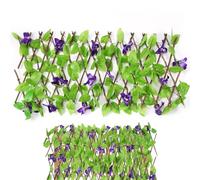 Siepe Artificiale Con Pannello Estensibile In Colore, 200x40 Cm Siepe Finta Artificiale Con Fiori, Estensibile In Legno Siepe Sintetica Con Foglie Copri Ringhiera Verde Recinzione