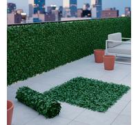 Siepe Finta Artificiale Ultra Coprente Anticaduta Rotolo Rete Frangivista Frangivento Ornamentale Foglia Edera Sintetica Per Ringhiera Terrazzo Balcone Giardino Recinzione Verde Scuro (1 x 9 Mt)