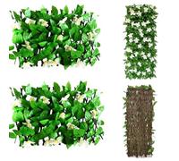 Siepe Finta per Recinzione Espandibile - Edera Artificiale con Fiori Finte per Privacy, Balcone, Patio, Esterni - Foglie Dense e Resistenti al Clima - Decoro Versatile (A, 2 pezzi)