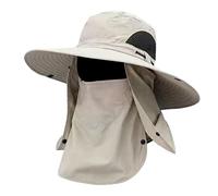 Siepificius Cappello da sole con patta staccabile per il collo, da spiaggia, zaino in spalla, unisex, cappello da pesca con tesa beige, 12 cm, Bordo beige 12 cm, 8