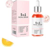 Siero Antirughe e Rassodante 5 in 1, Siero Viso alla Vitamina C al 30% con Acido Ialuronico - Rassoda la Pelle e Uniforma l'incarnato, Riduce Rughe e Macchie Scure - Per Tutti i Tipi di Pelle