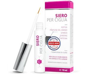 Siero per ciglia senza ormoni da 10 ml - con ialurone, collagene, peptidi, proteine del grano - senza ormoni per la cura delle ciglia. Con aloe vera, ginseng, ginkgo e pantenolo.