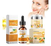 Siero Vitamina C+Crema Idratante viso Vitamina C, Crema Idratante viso alla Curcuma, Siero Contorno Occhi Antirughe, Idratante, Illuminante, per Ringiovanire la pelle Rassodante