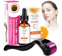 Siero Vitamina C + Derma Roller Viso 0.25 mm,Siero Viso Vitamina C 20% con Vitamina E e Acido Ialuronico,Antirughe,Antietà,Rimuove Macchie di Pigmento e Acnemici,Pelle Morbida e Luminosa,30ml