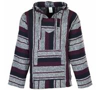 Siesta Felpa con Cappuccio Baja - Maglione Messicano Jerga con Cappuccio Hippie Festival per Uomo e Donna (Marrone, Bianco e Nero, L)