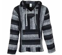 Siesta Felpa con Cappuccio Baja - Maglione Messicano Jerga con Cappuccio Hippie Festival per Uomo e Donna (Sfumature di Grigio, XL)