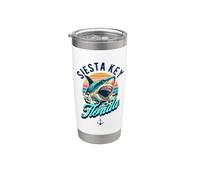 Siesta Key Beach Florida USA Shark Retro Design invecchiato Bicchiere termico in acciaio inox doppia parete
