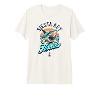 Siesta Key Beach Florida USA Shark Retro Design Invecchiato Maglietta Premium