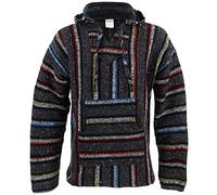 Siesta Messicano Baja Jerga con Cappuccio Hippie Maglione - Grigio & a Strisce - Multicolore, Multicolore, L