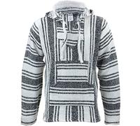 Siesta Messicano Baja Jerga Naturale e Nera Cappuccio Hippy Top - Grigio, Grigio, XXL