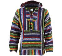 Siesta Mexican Baja Jerga - Maglione hippie con cappuccio, a strisce con colori accesi Strisce vibranti. M