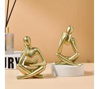 SIETIOJI 2 pezzi decorazione per la casa statua d'oro lettura pensatore statua moderna statua astratta estetica scultura pensatore resina set di statue per la decorazione della casa soggiorno ufficio
