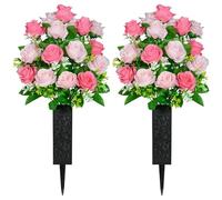 SIFOEL 2 pezzi fiori artificiali del cimitero con il vaso, fiori artificiali della tomba della rosa per la decorazione della lapide del cimitero (Pink)