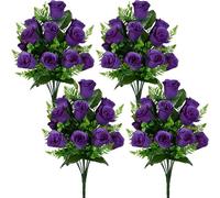 SIFOEL Fiori di rosa artificiali bouquet realistico seta rosa fiori finti per matrimonio casa centrotavola partito cimitero tomba decorazione (4, Viola)