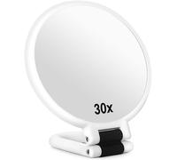 Sifolo Specchio con ingrandimento 30x, specchio da viaggio con manico, specchio portatile a doppio lato con ingrandimento 1X 30X e manico regolabile, specchio da viaggio pieghevole per trucco (bianco