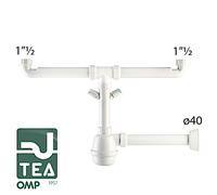 Sifone 2 vie 1"1/2 per lavello inox con attacchi lavatrice OMP TEA Lybra Ø 40