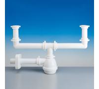 Kit sifone 2 vasche 2 vie scarichi attacco 1 “ ½ diamtero tubi 40 mm per lavello acciaio con attacco lavastoviglie