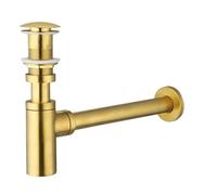 Sifone a bottiglia for lavabo da bagno in ottone, lunghezza 30 cm, sifone a P in oro spazzolato con scarico a scomparsa senza fessura e filtro scanalato(Without hole)