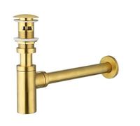 Sifone a bottiglia for lavabo da bagno in ottone, lunghezza 30 cm, sifone a P in oro spazzolato con scarico a scomparsa senza fessura e filtro scanalato(With hole)